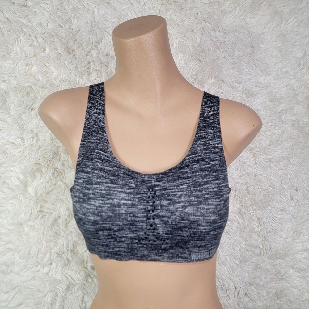 Victoria’s Secret Sport Bra Size 34B Angel Max Black Heather Breathable Padded O